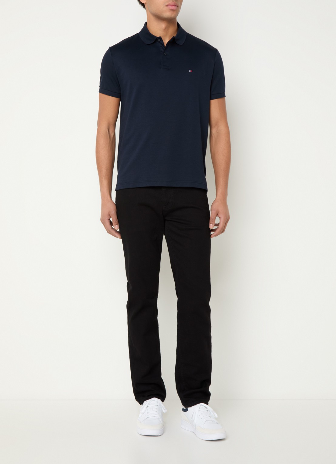 Tommy Hilfiger Regular fit polo met logoborduring - voorkant 4 donkerblauw
