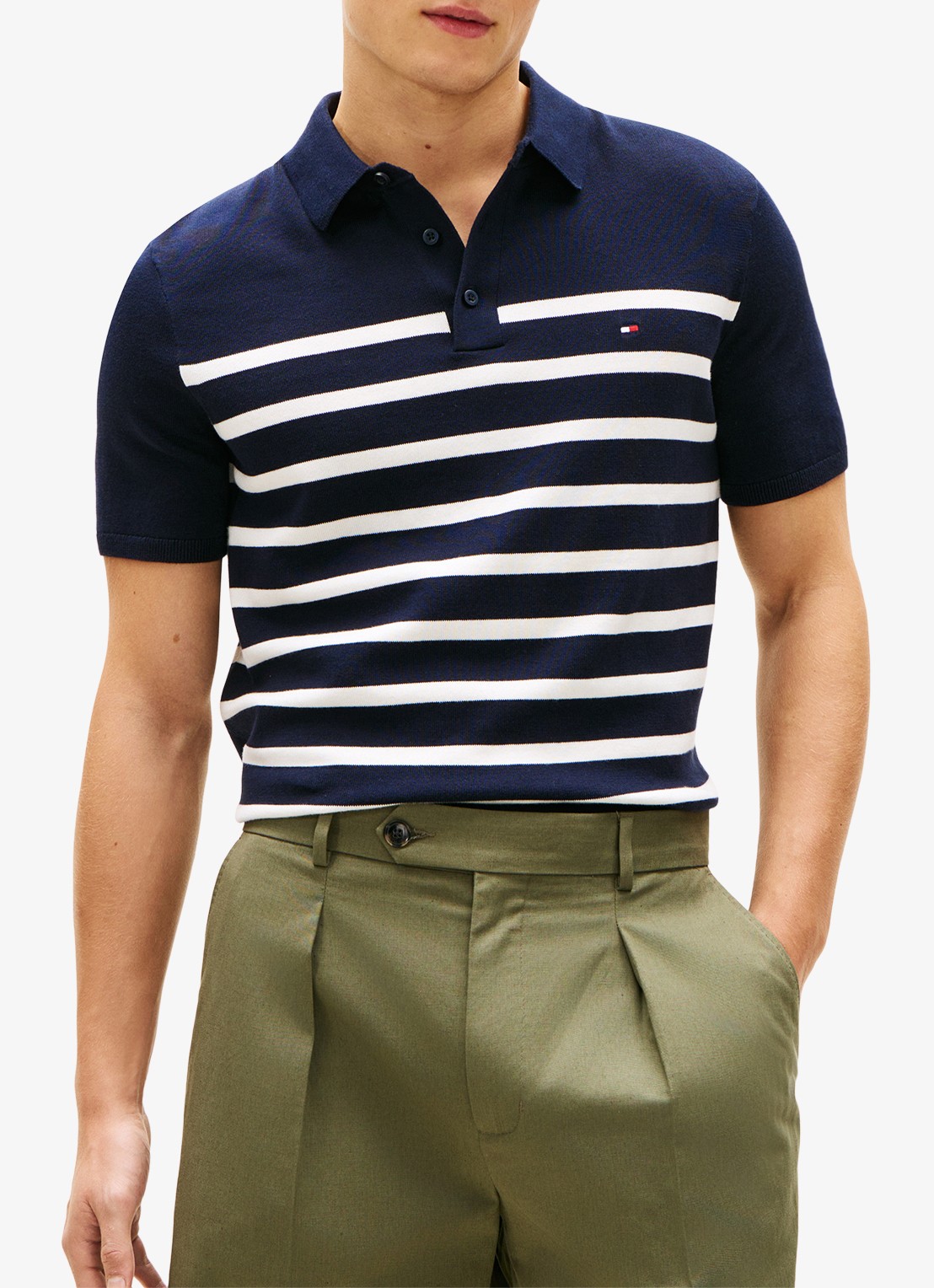 Tommy Hilfiger Regular fit polo met logoborduring - detail 4 donkerblauw