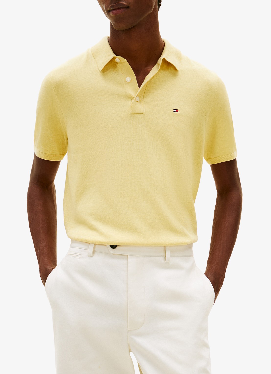 Tommy Hilfiger Regular fit polo met logoborduring - detail 4 geel
