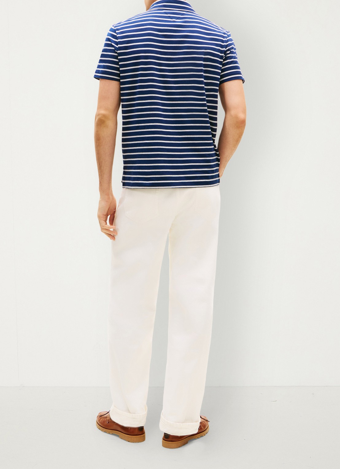 Tommy Hilfiger Regular fit polo met streepprint en borstzak - achterkant donkerblauw