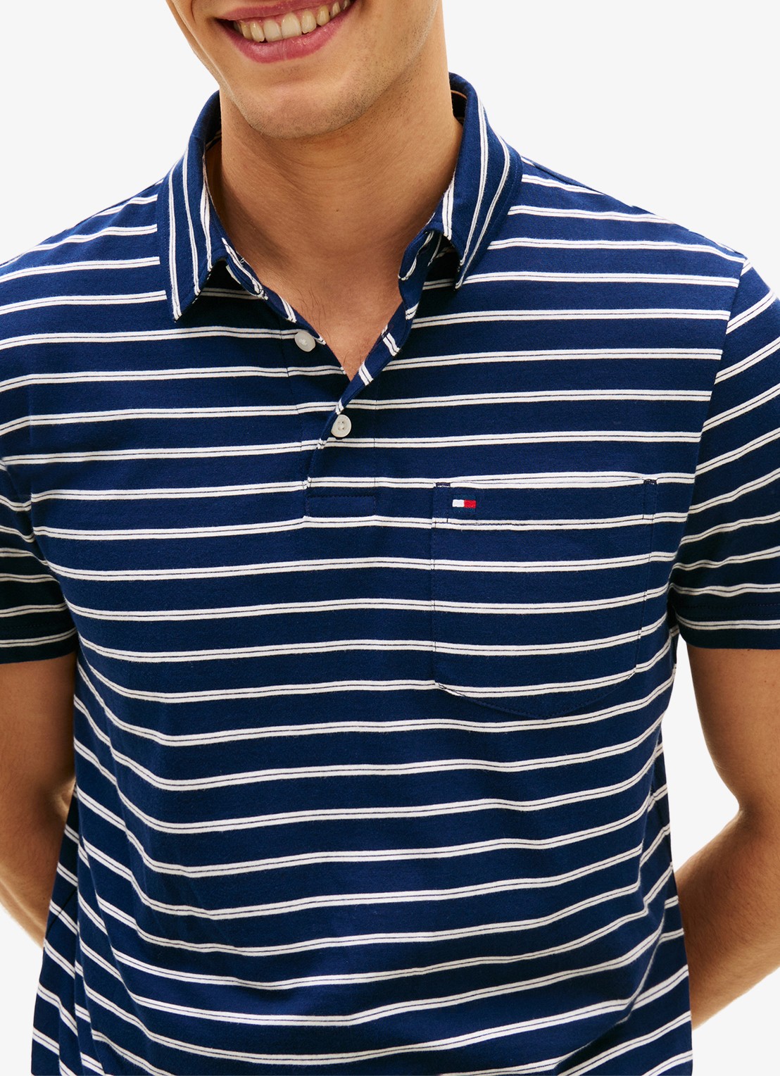 Tommy Hilfiger Regular fit polo met streepprint en borstzak - detail 5 donkerblauw