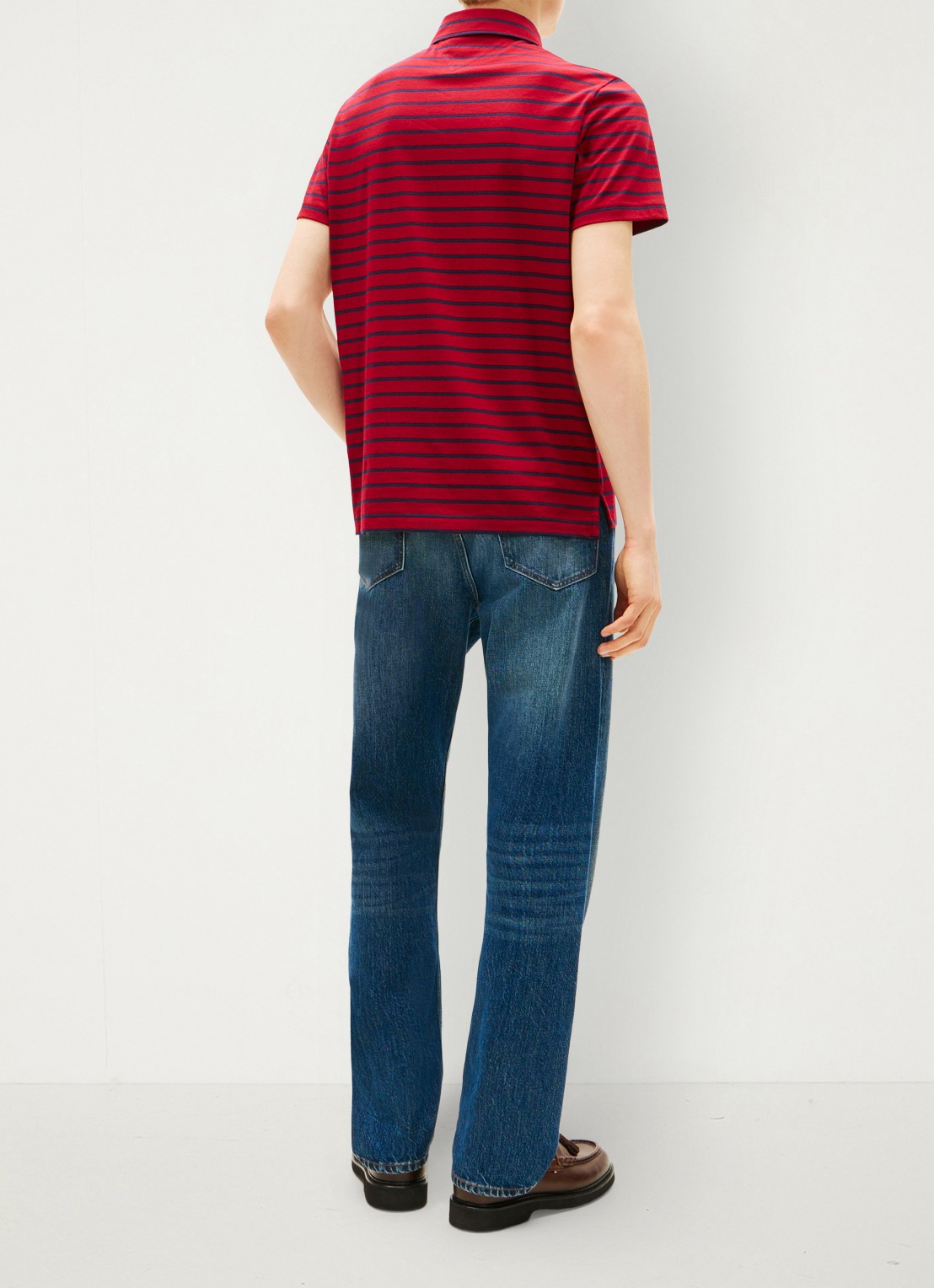 Tommy Hilfiger Regular fit polo met streepprint en borstzak - achterkant 5 donkerrood
