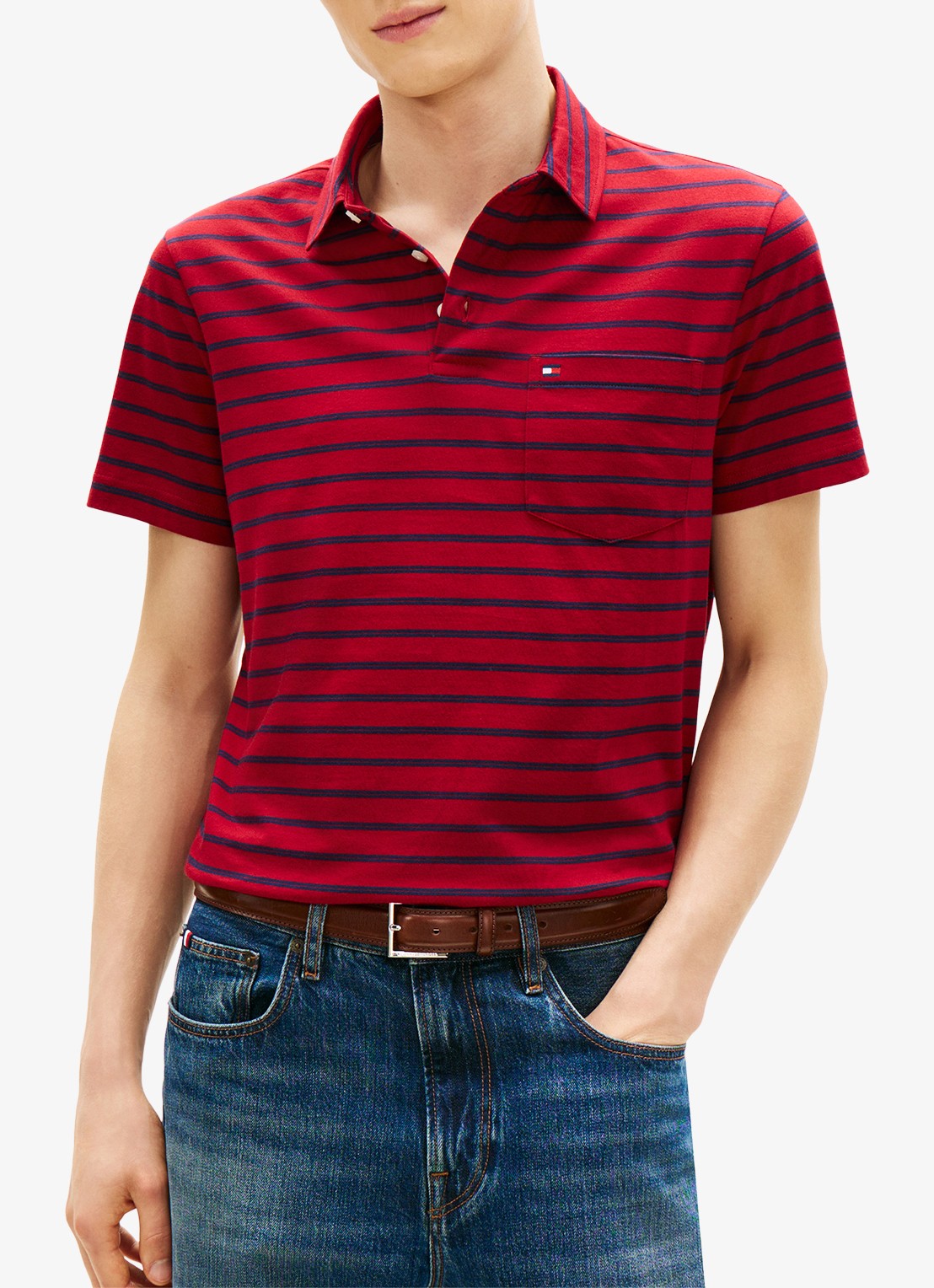 Tommy Hilfiger Regular fit polo met streepprint en borstzak - detail 3 donkerrood