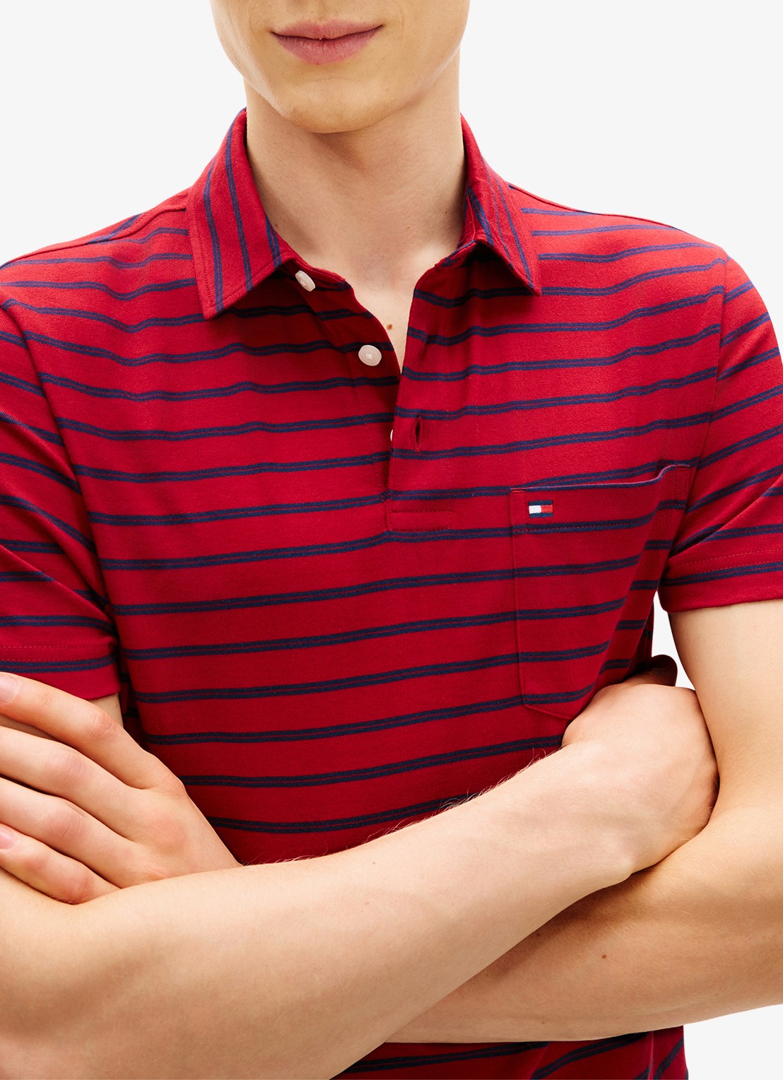 Tommy Hilfiger Regular fit polo met streepprint en borstzak - detail 4 donkerrood
