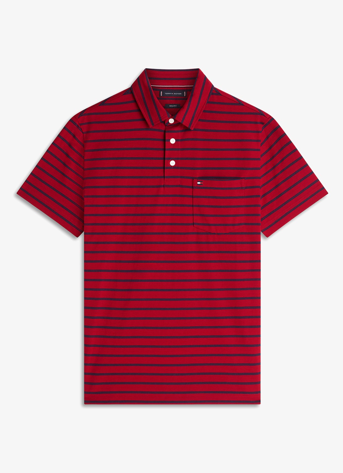 Tommy Hilfiger Regular fit polo met streepprint en borstzak - voorkant donkerrood