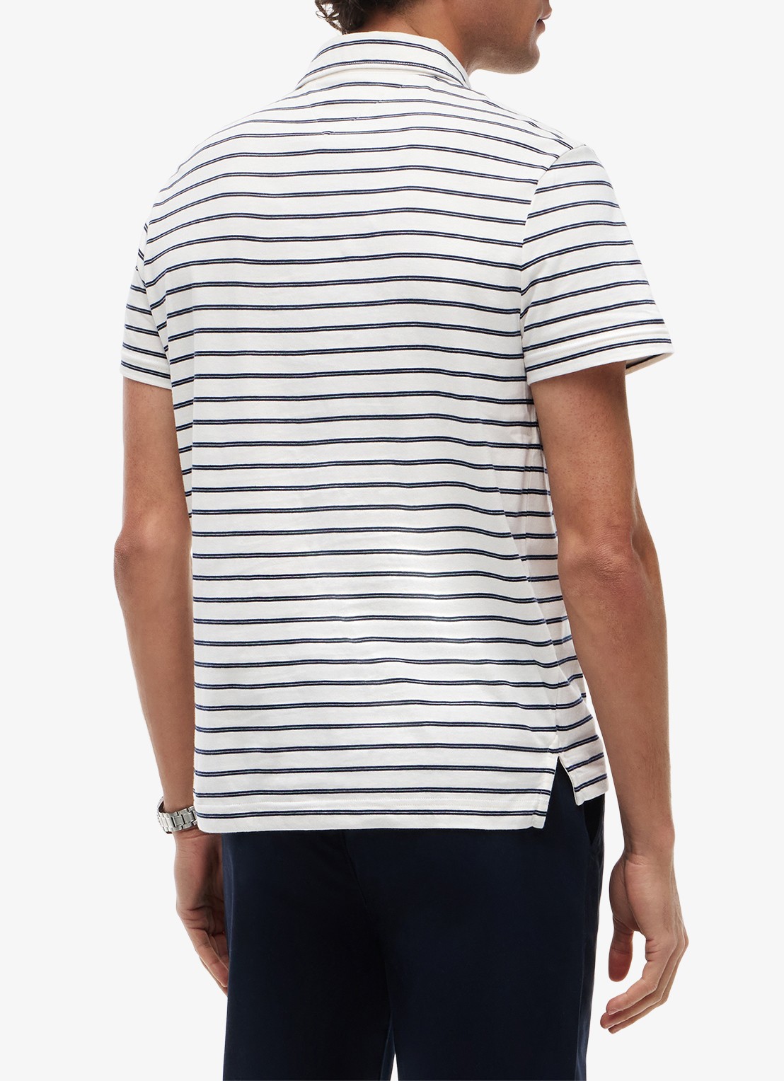 Tommy Hilfiger Regular fit polo met streepprint en borstzak - achterkant gebroken wit