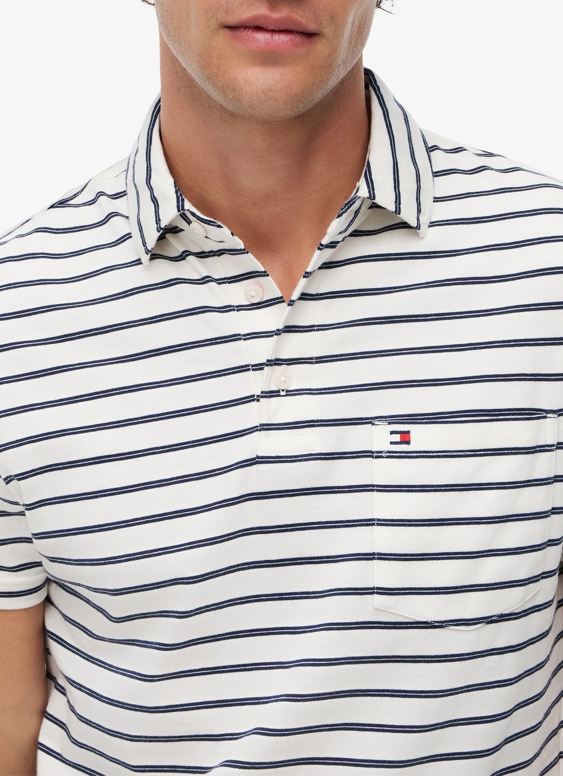 Tommy Hilfiger Regular fit polo met streepprint en borstzak - detail 5 gebroken wit
