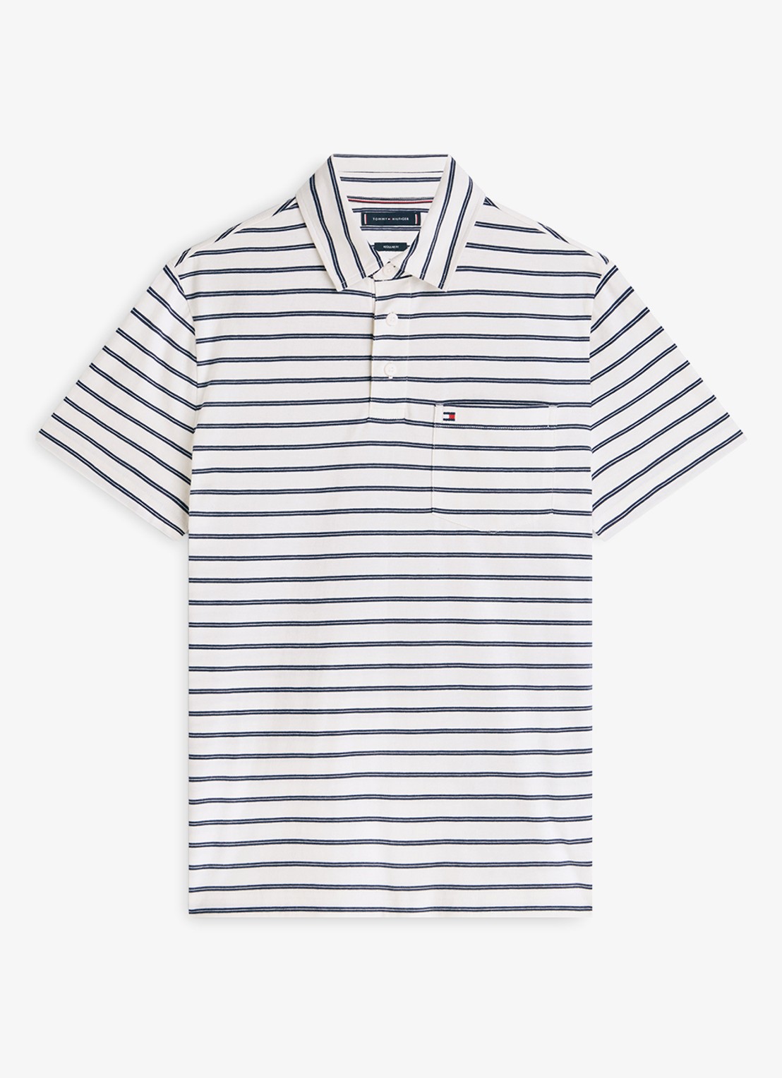 Tommy Hilfiger Regular fit polo met streepprint en borstzak - voorkant 2 gebroken wit