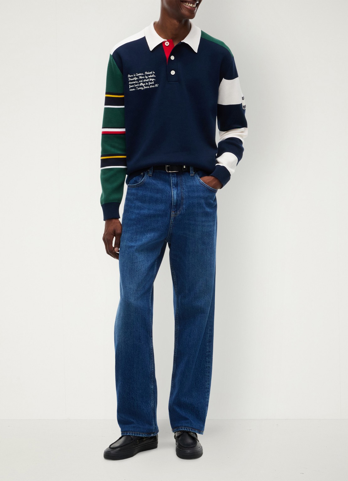 Tommy Hilfiger Regular fit polo met streepprint en logo - voorkant 3 donkerblauw