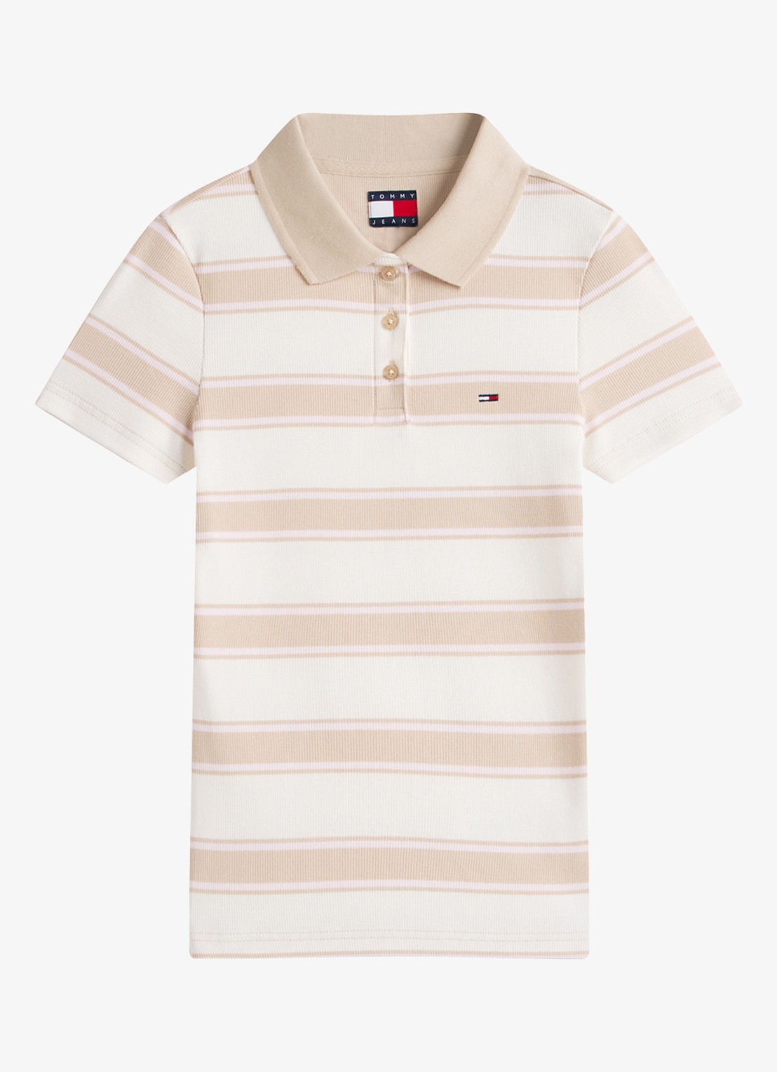 Tommy Hilfiger Regular fit polo met streepprint - voorkant beige