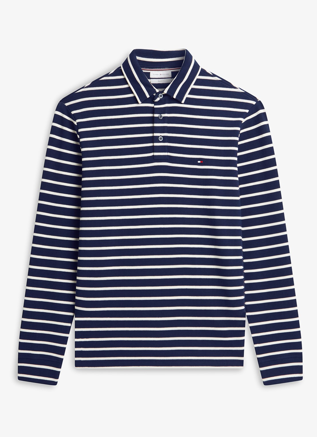 Tommy Hilfiger Regular fit polo met streepprint - voorkant 4 donkerblauw