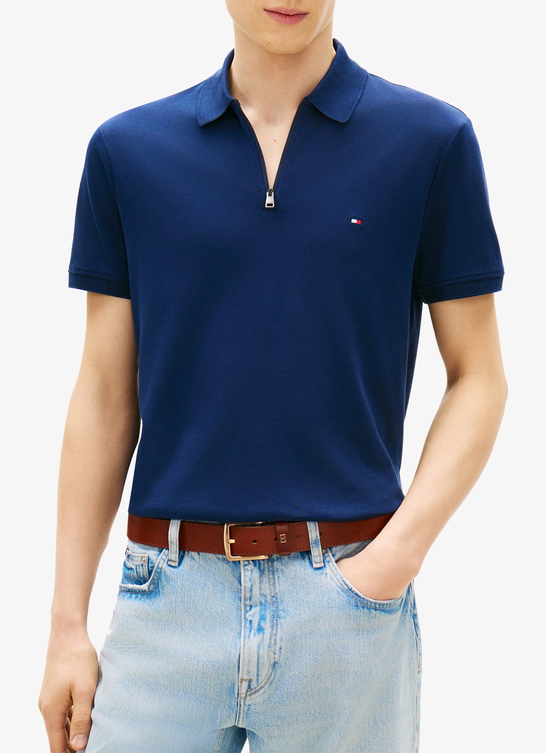 Tommy Hilfiger Regular fit polo van katoen - detail donkerblauw