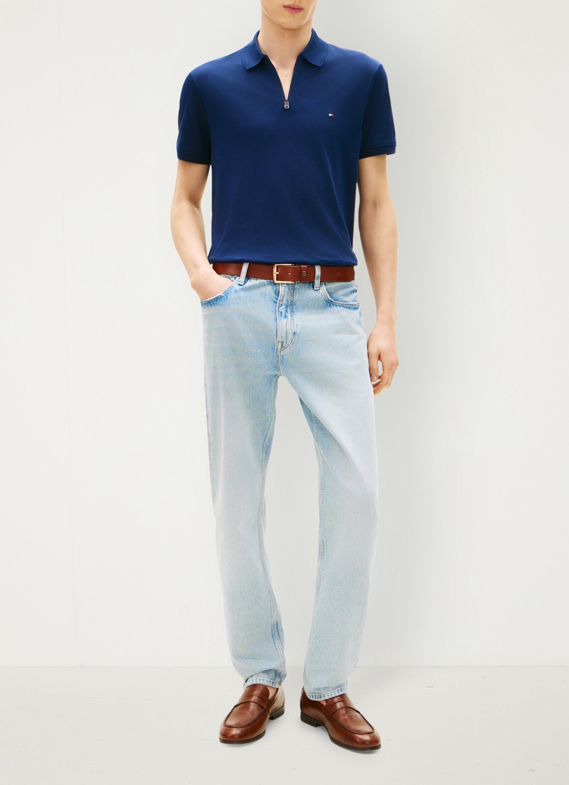 Tommy Hilfiger Regular fit polo van katoen - voorkant 4 donkerblauw