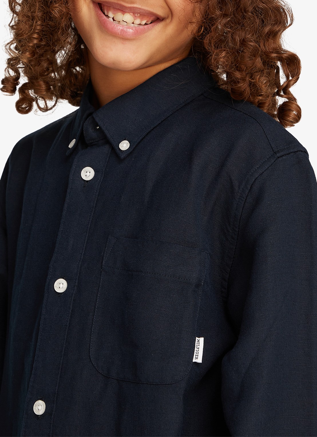 Tommy Hilfiger Relaxed fit overhemd in linnenblend - detail donkerblauw