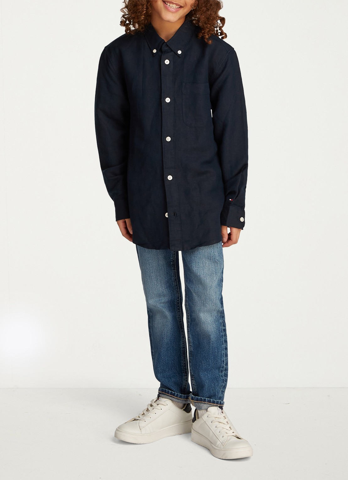 Tommy Hilfiger Relaxed fit overhemd in linnenblend - voorkant 4 donkerblauw