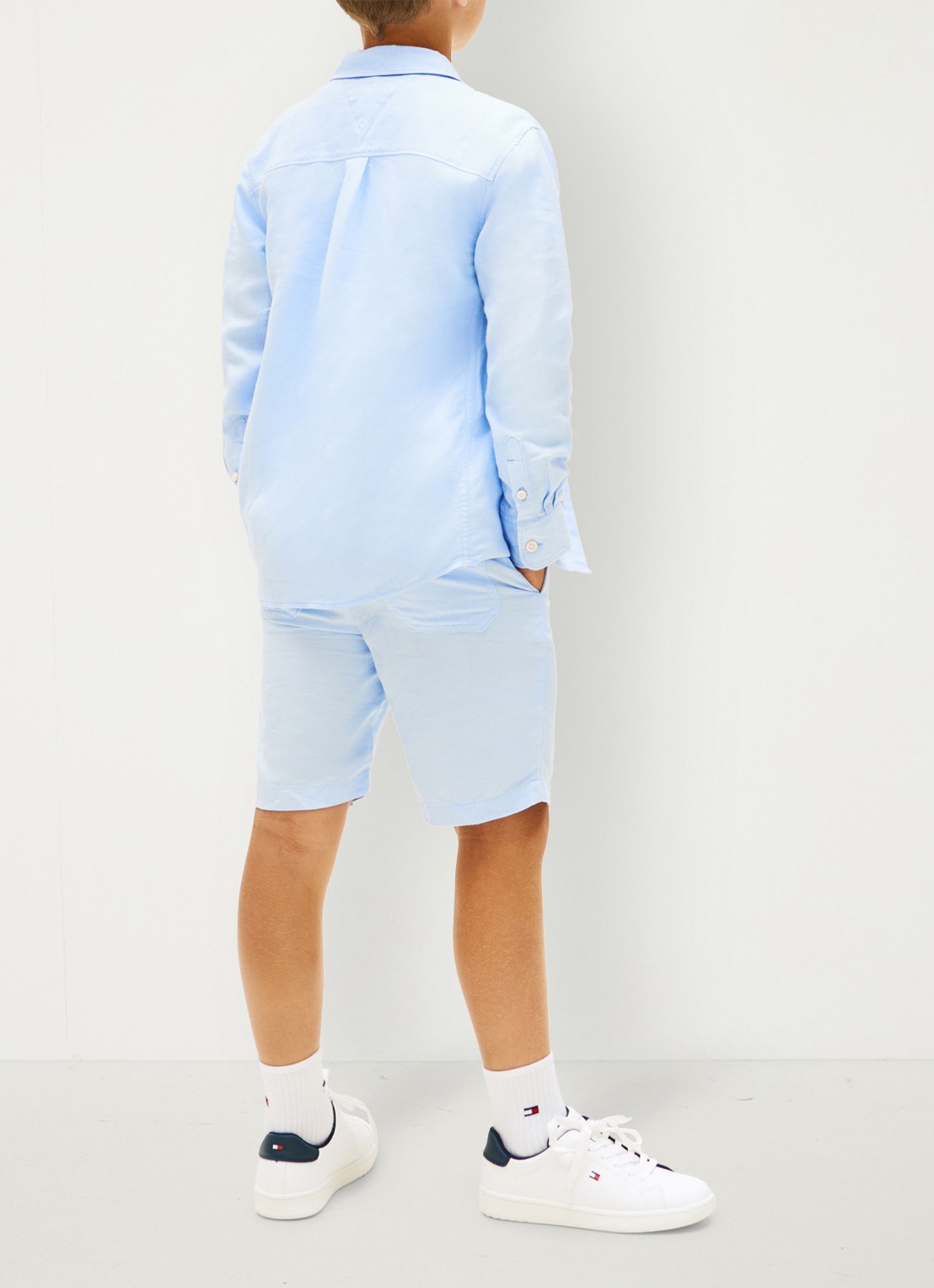 Tommy Hilfiger Relaxed fit overhemd in linnenblend - achterkant 3 blauw