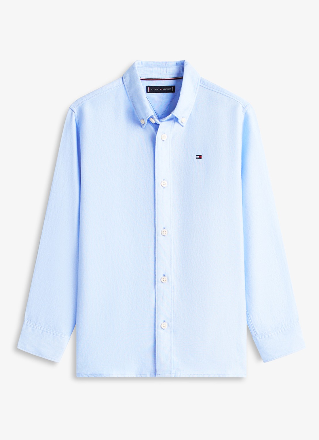Tommy Hilfiger Relaxed fit overhemd in linnenblend - voorkant blauw