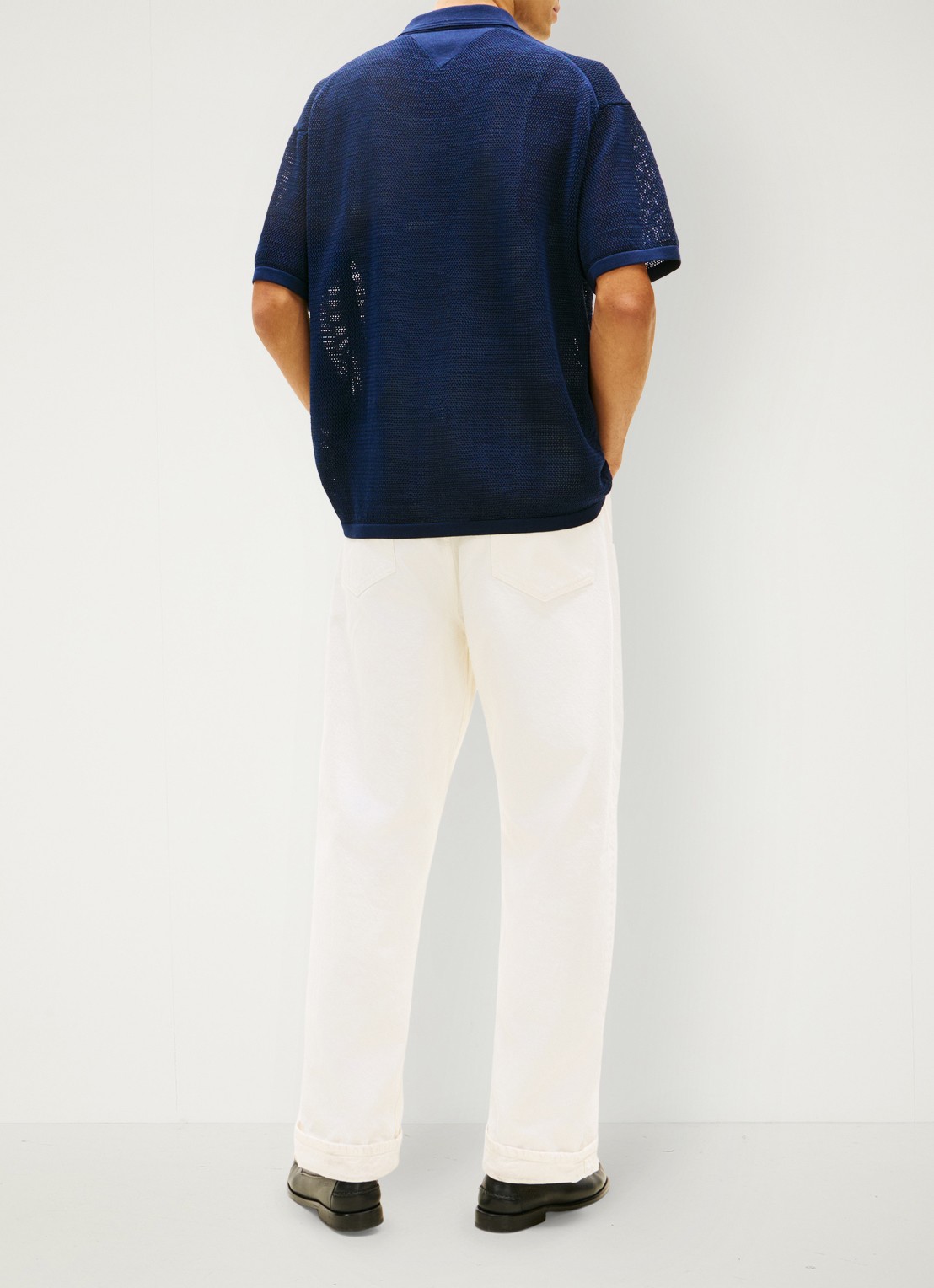 Tommy Hilfiger Relaxed fit overhemd met opengewerkt dessin - achterkant 3 donkerblauw