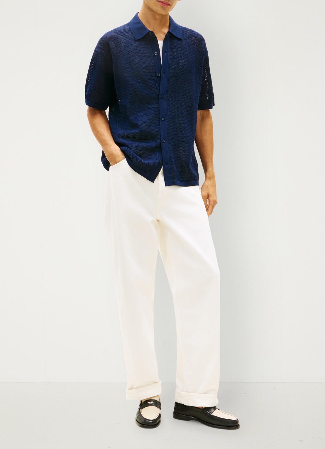 Tommy Hilfiger Relaxed fit overhemd met opengewerkt dessin - voorkant 2 donkerblauw