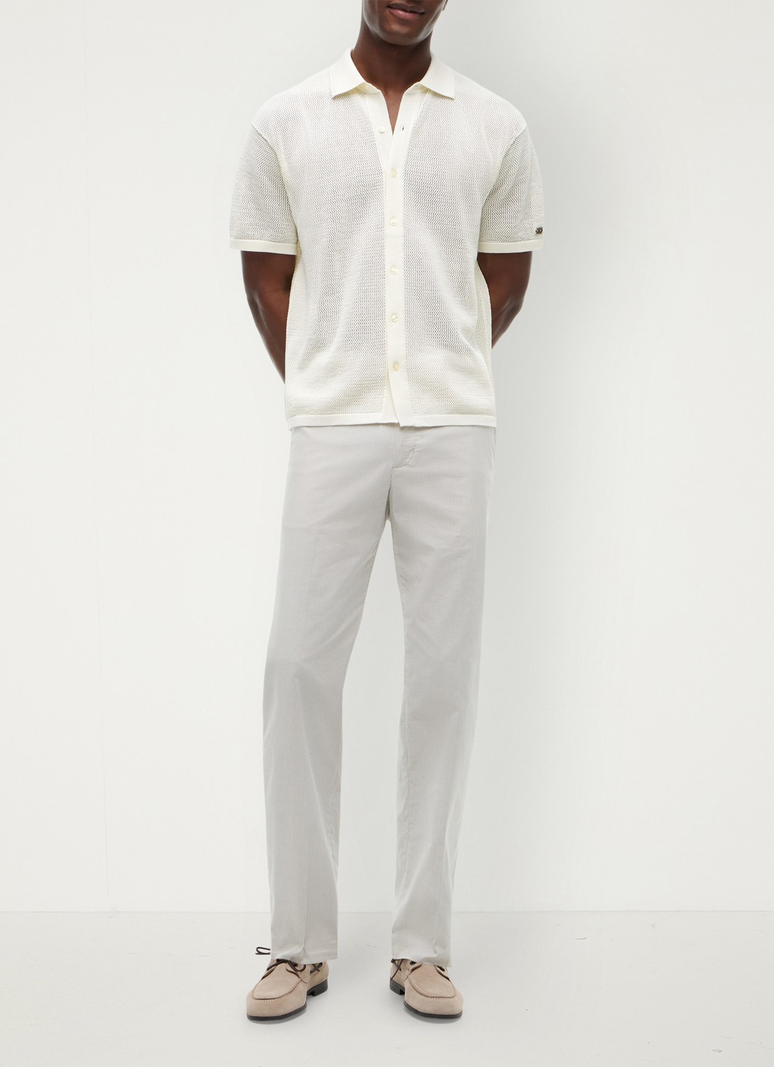 Tommy Hilfiger Relaxed fit overhemd met opengewerkt dessin - voorkant 3 gebroken wit