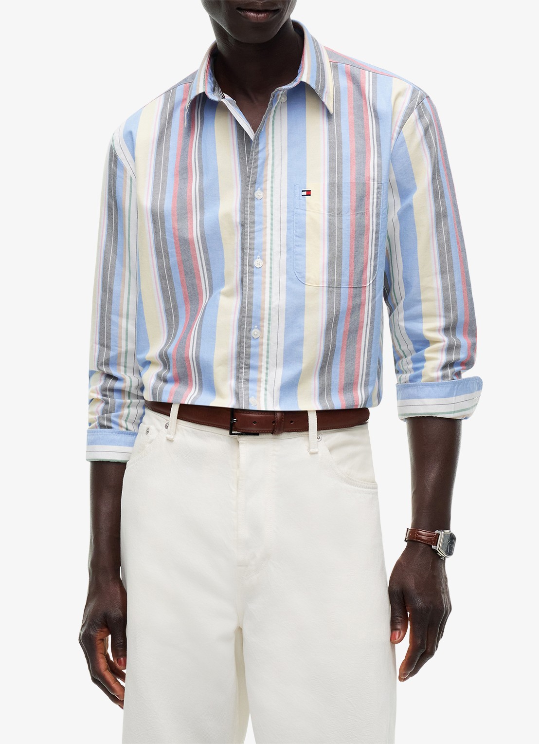 Tommy Hilfiger Relaxed fit overhemd met streepprint - detail 4 blauw