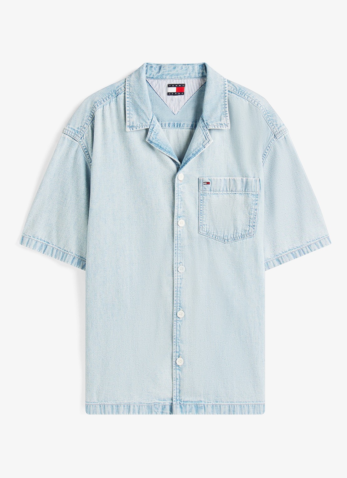 Tommy Hilfiger Relaxed fit overhemd van denim met borstzak - voorkant 2 lichtblauw