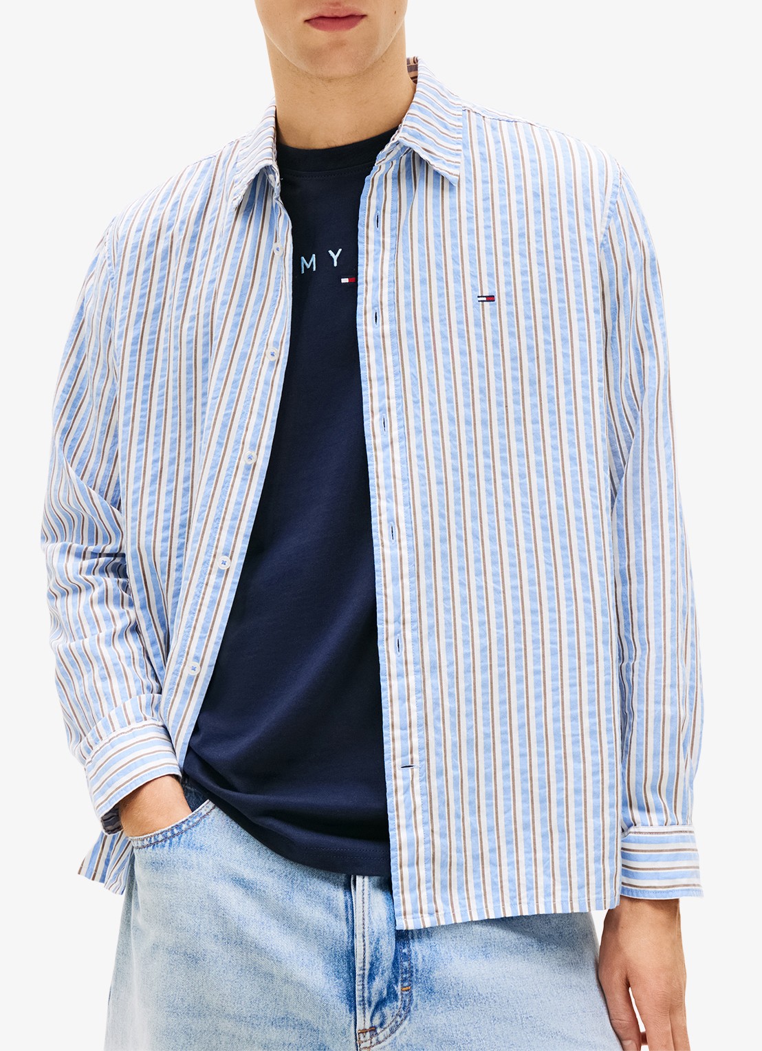 Tommy Hilfiger Relaxed fit overshirt met streepprint - detail 3 denim