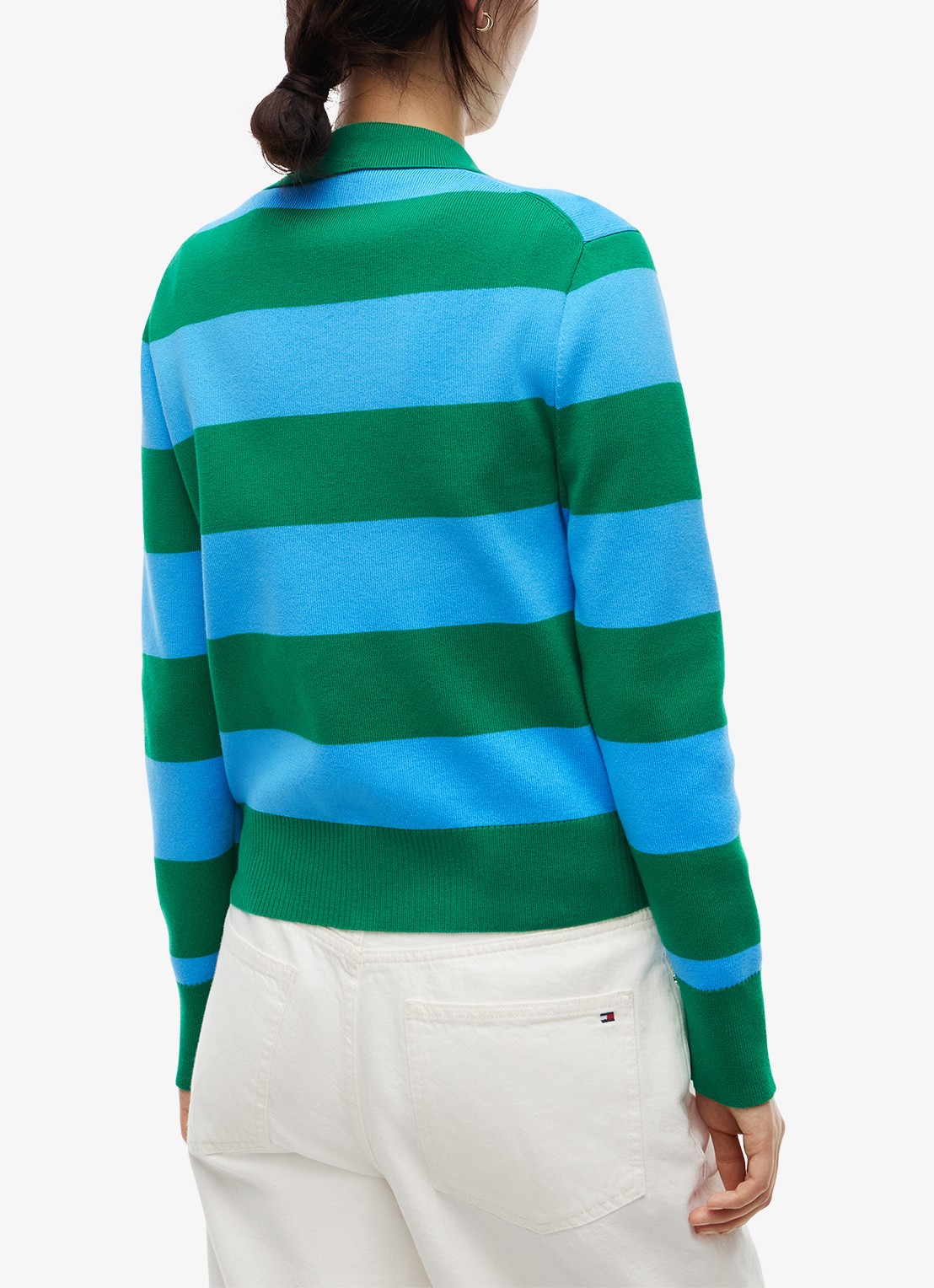 Tommy Hilfiger Ribgebreid vest met streepprint - achterkant 3 blauw