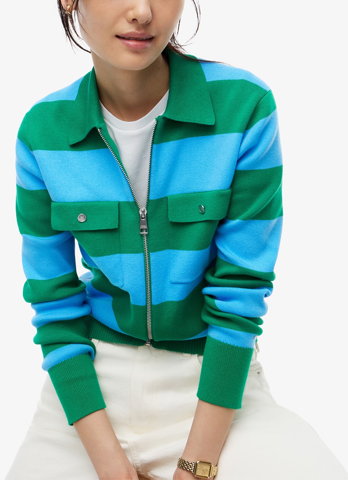 Tommy Hilfiger Ribgebreid vest met streepprint - detail 2 blauw