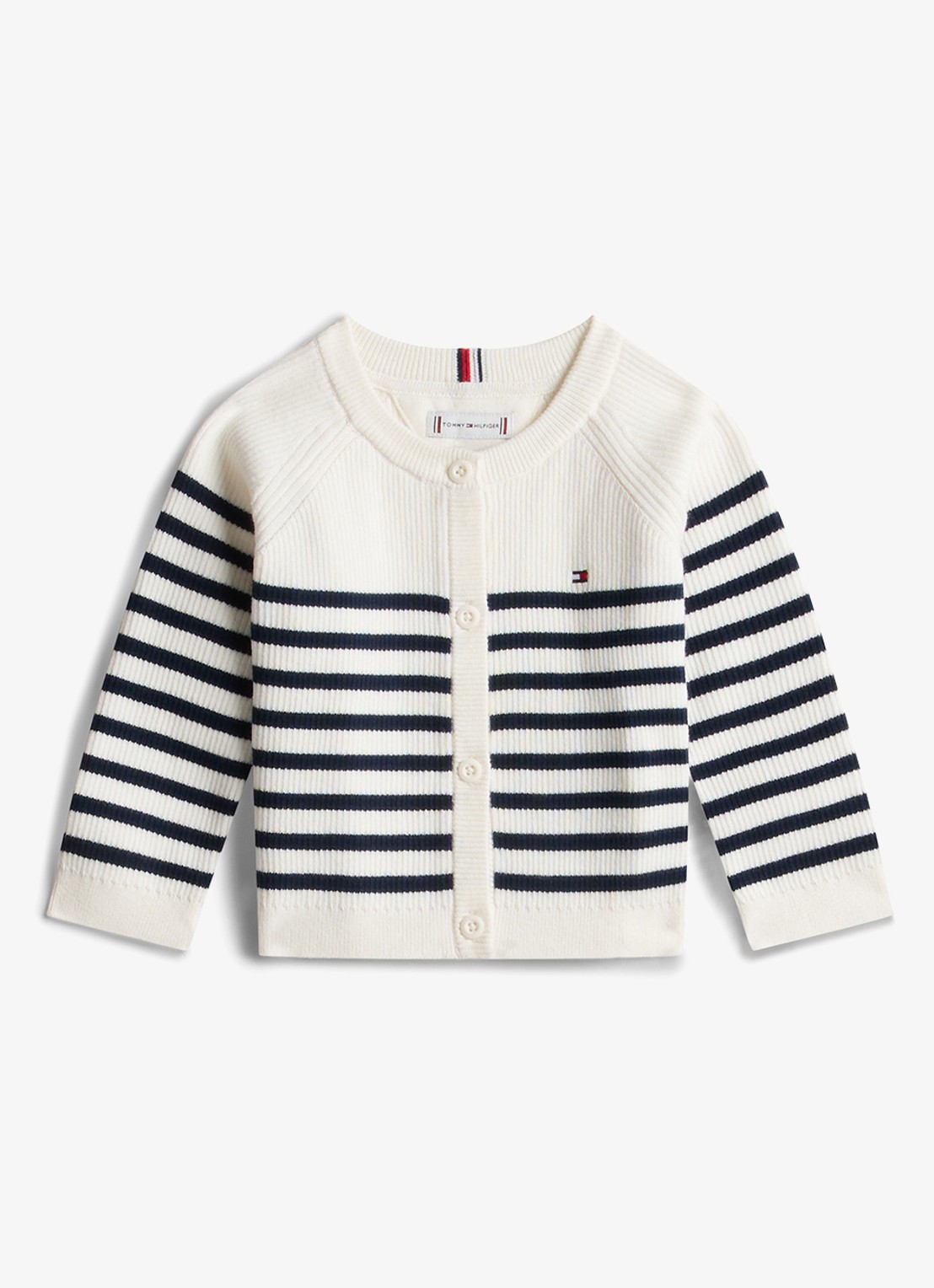 Tommy Hilfiger Ribgebreid vest met streepprint - voorkant ivoor