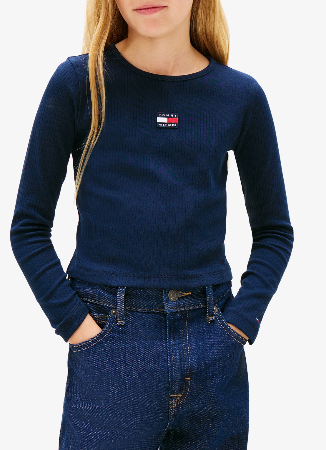Tommy Hilfiger Ribgebreide longsleeve met logoborduring - detail 3 donkerblauw