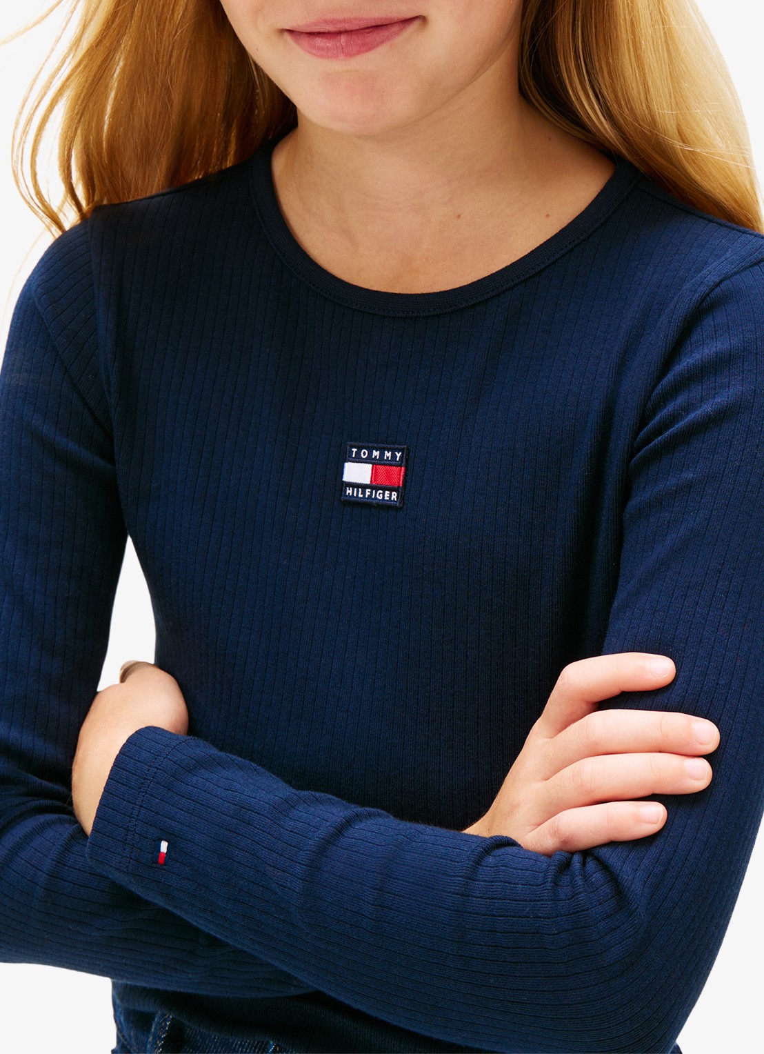 Tommy Hilfiger Ribgebreide longsleeve met logoborduring - detail 4 donkerblauw