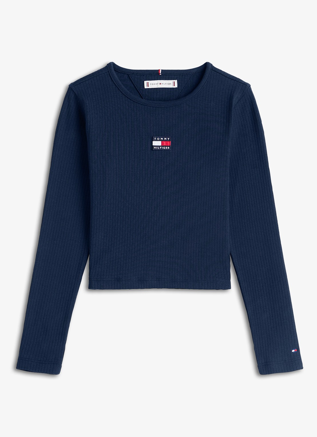 Tommy Hilfiger Ribgebreide longsleeve met logoborduring - voorkant donkerblauw