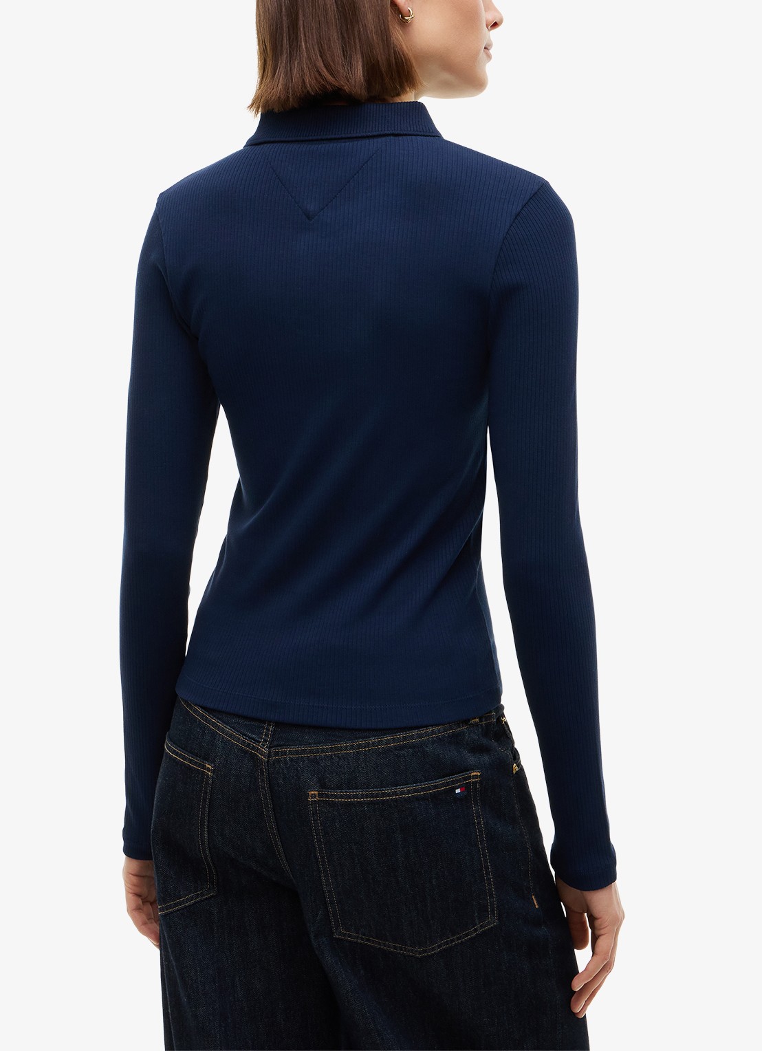 Tommy Hilfiger Ribgebreide polo met knoop details  - achterkant donkerblauw