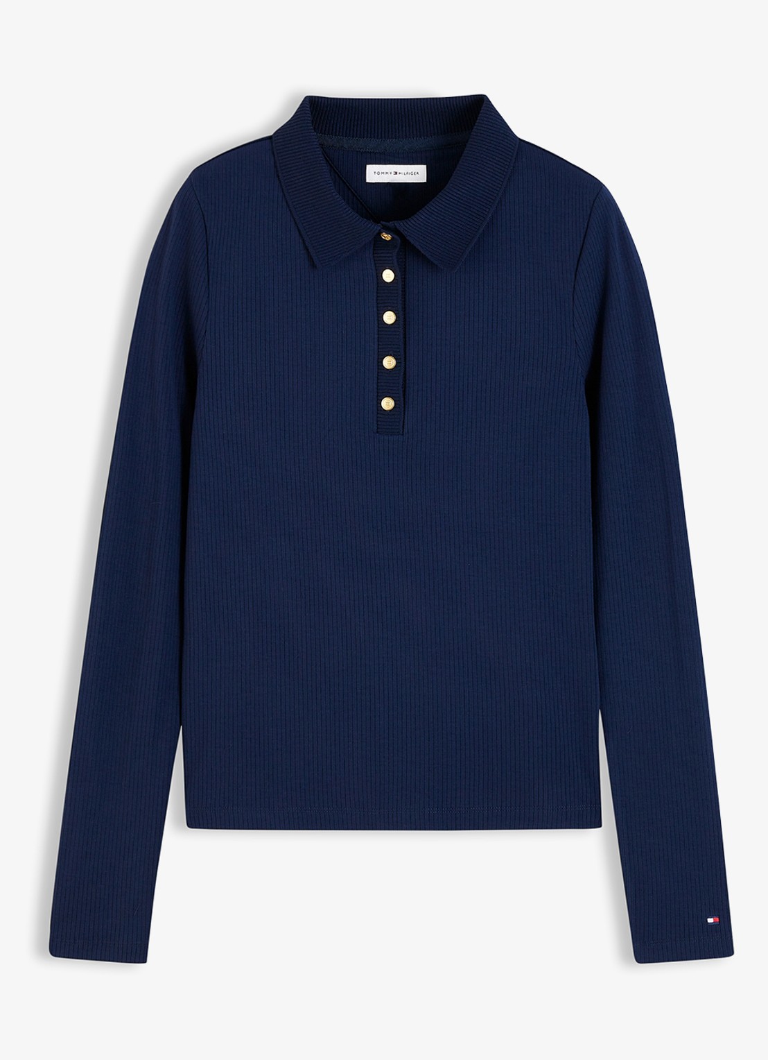 Tommy Hilfiger Ribgebreide polo met knoop details  - voorkant 2 donkerblauw