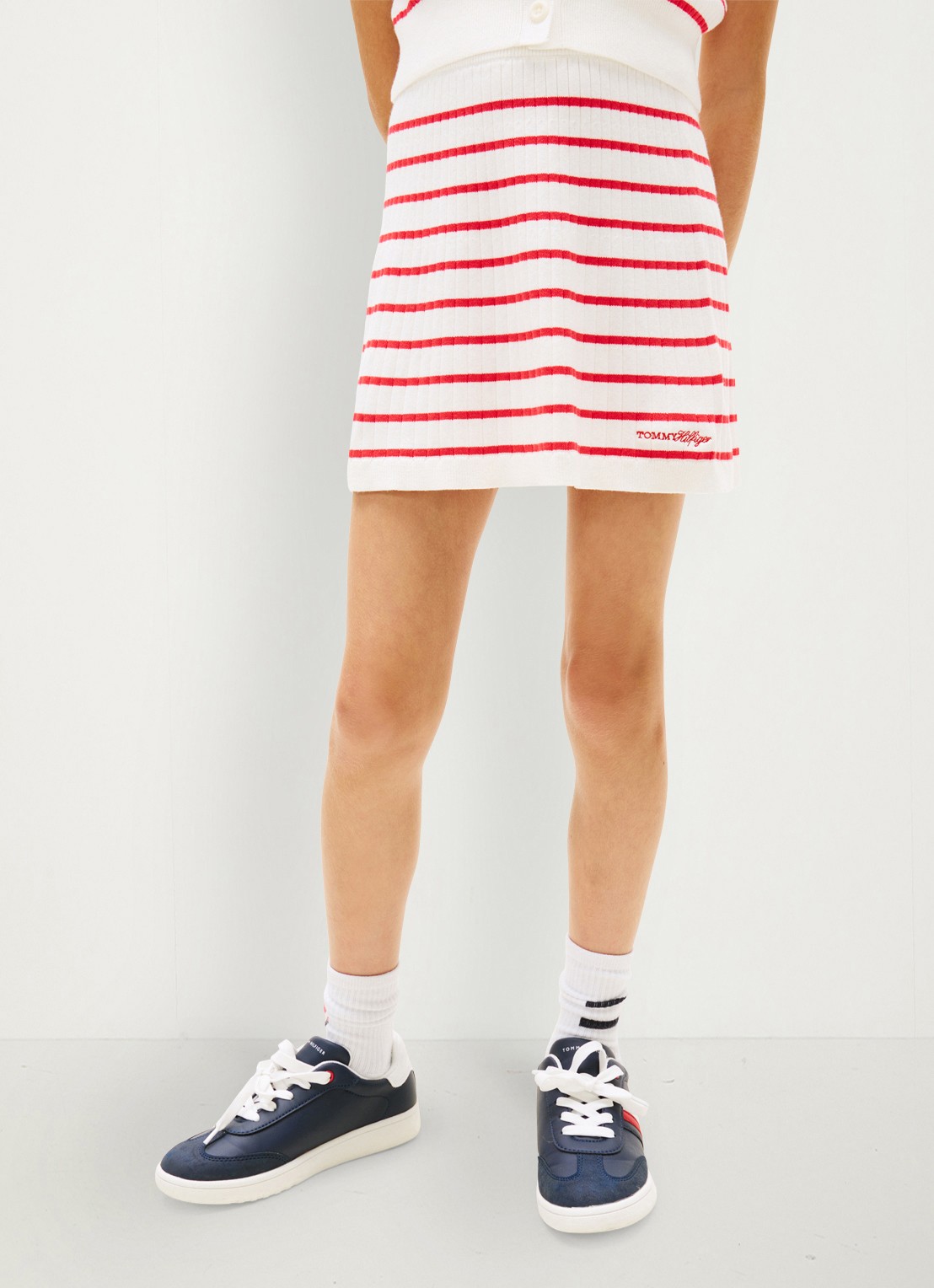 Tommy Hilfiger Ribgebreide rok met streepprint - detail 4 rood