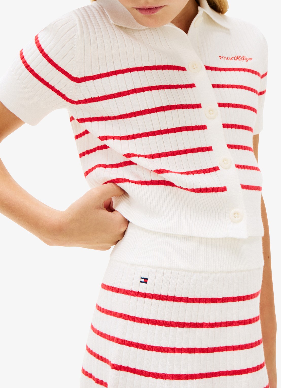Tommy Hilfiger Ribgebreide rok met streepprint - detail 5 rood