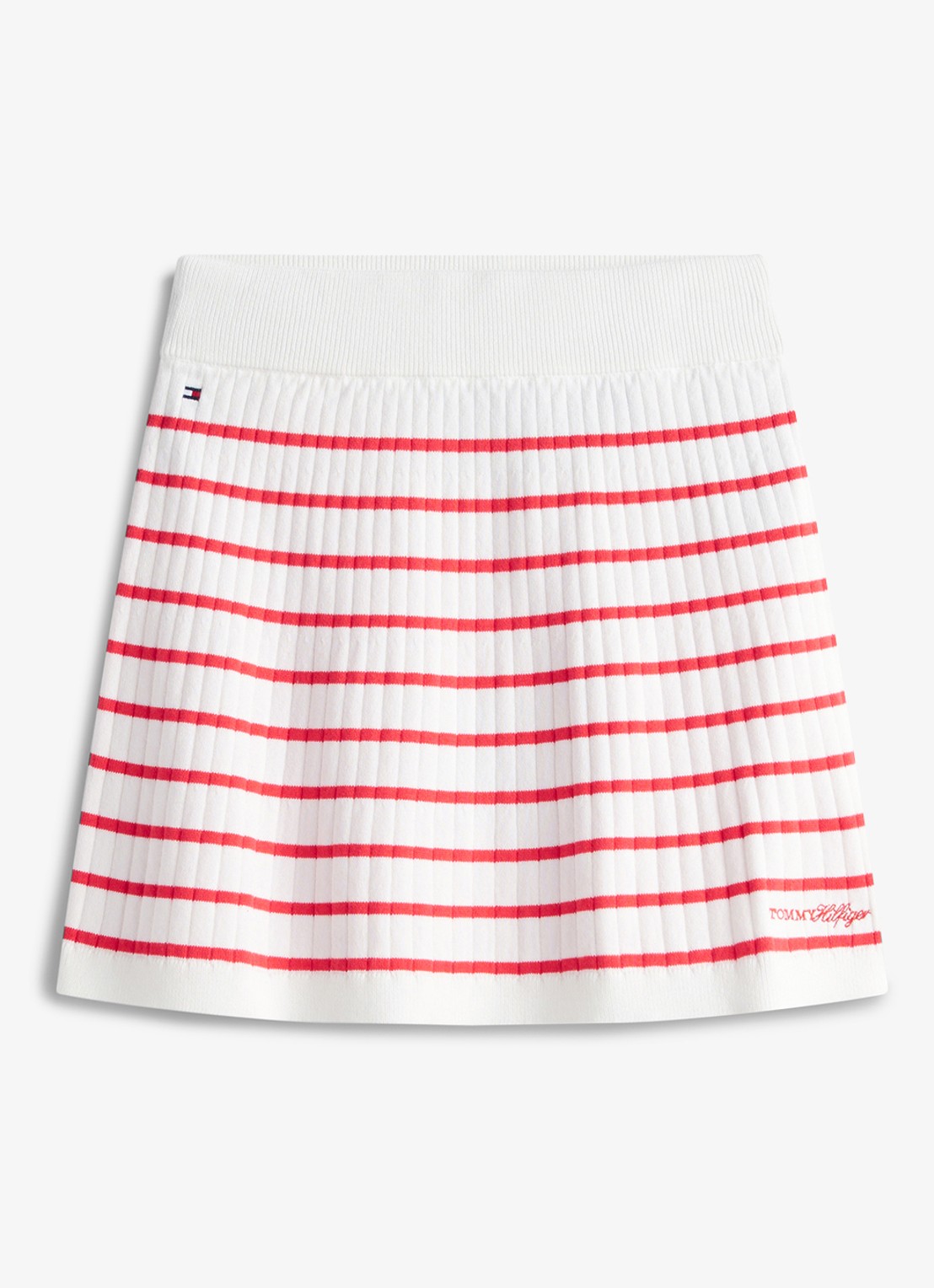 Tommy Hilfiger Ribgebreide rok met streepprint - voorkant rood
