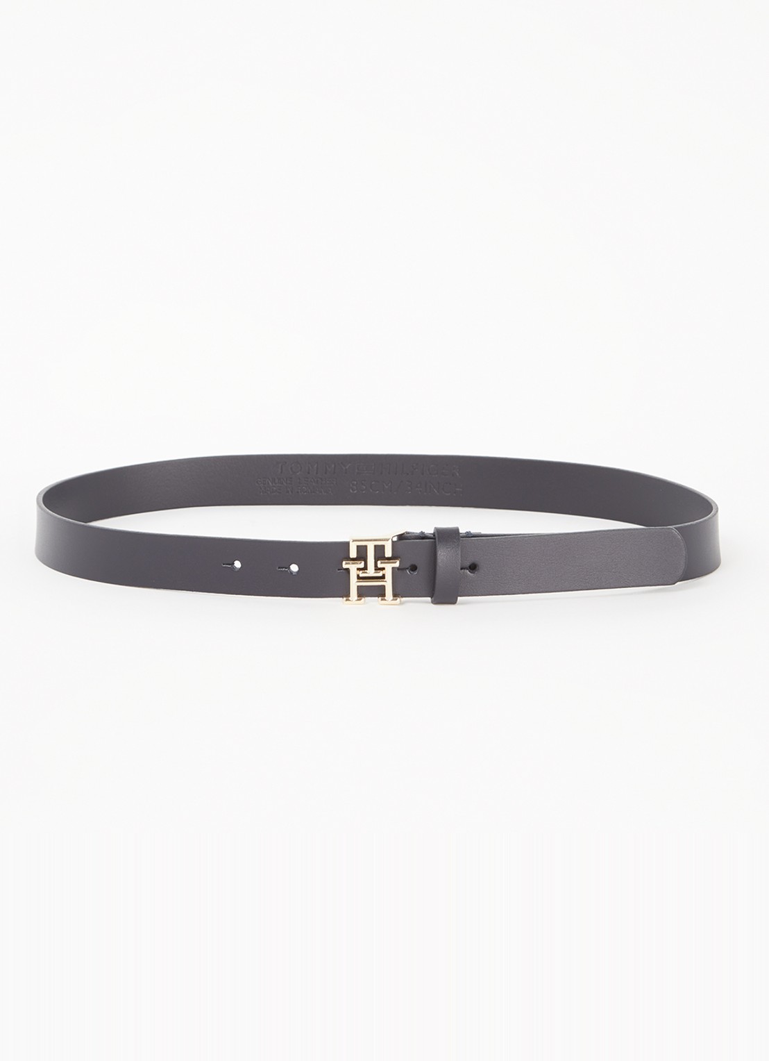 Tommy Hilfiger Riem van leer met logo - voorkant 2 donkerblauw