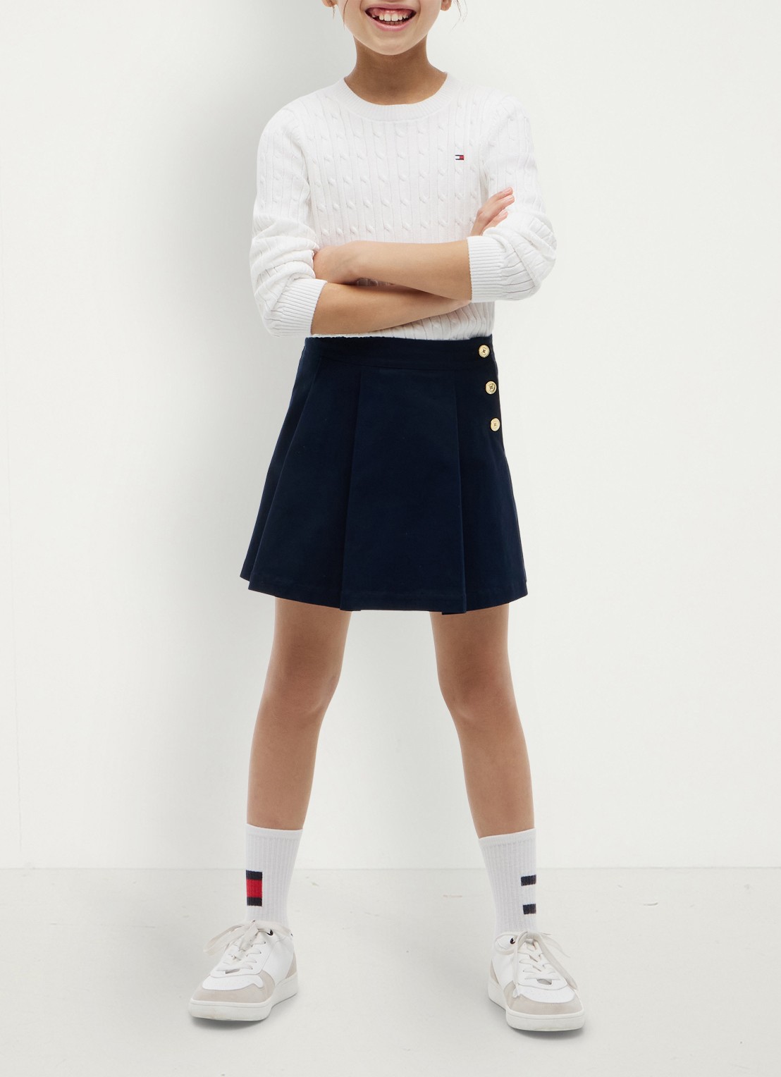 Tommy Hilfiger Rok met logoborduring - voorkant 5 donkerblauw