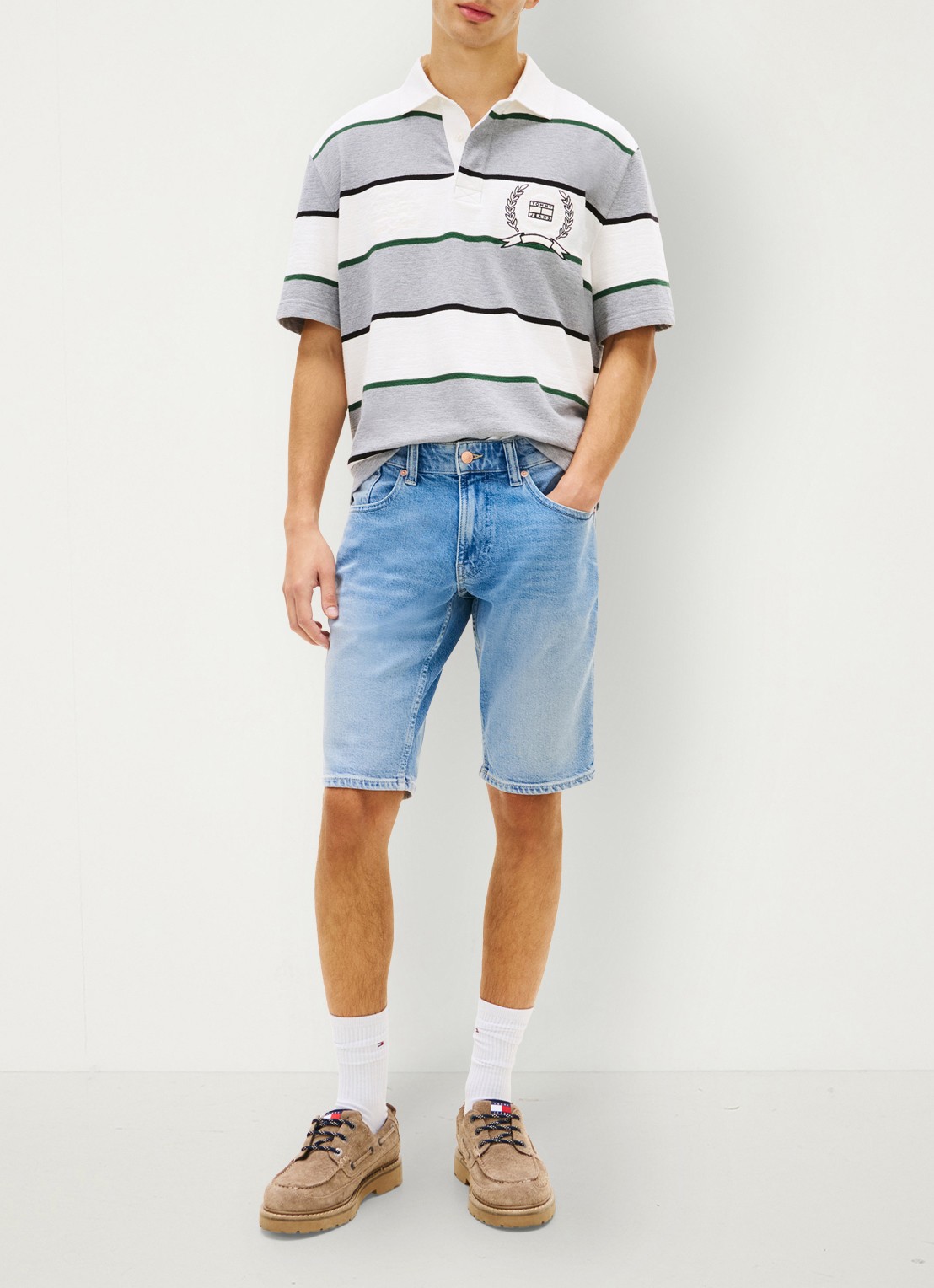 Tommy Hilfiger Ronnie slim fit korte broek van denim - voorkant 2 indigo