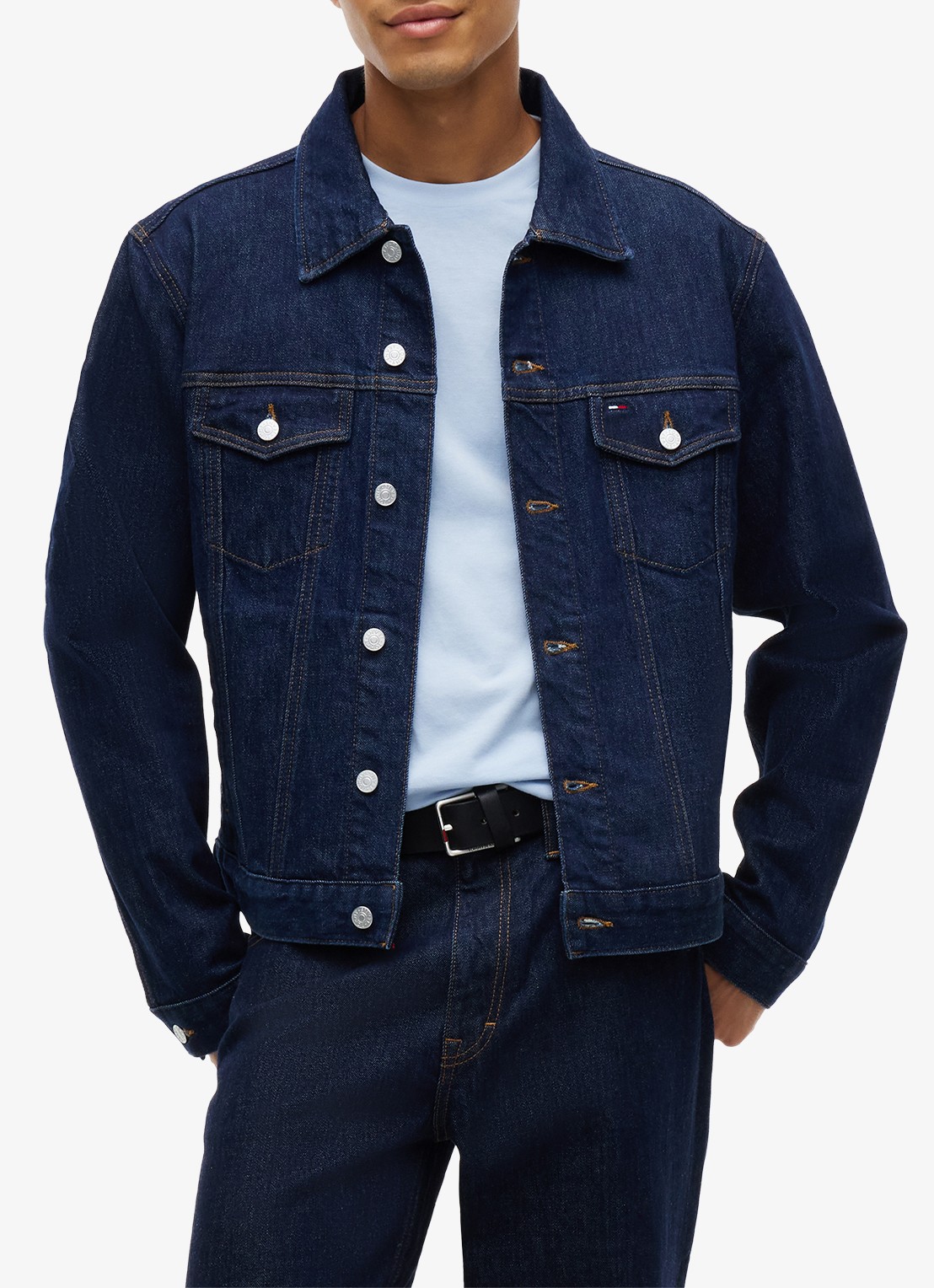 Tommy Hilfiger Ryan Trucker spijkerjas met steekzakken - detail donkerblauw