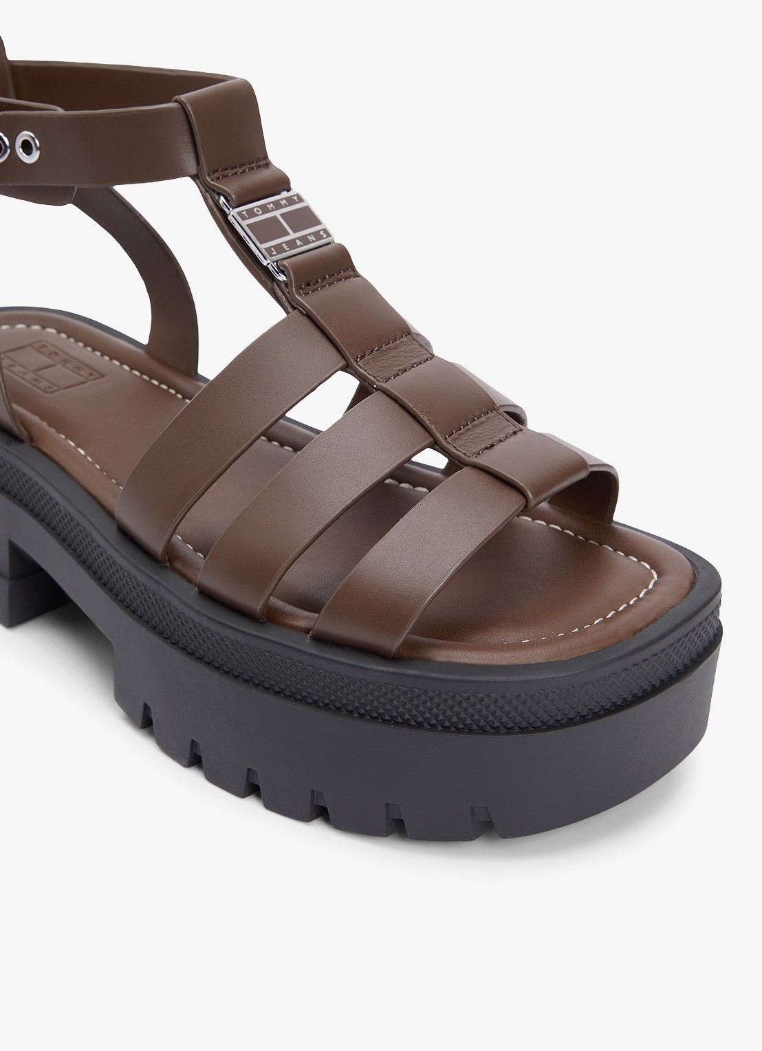 Tommy Hilfiger Sandaal van kalfsleer met plateauzool - detail 2 donkerbruin
