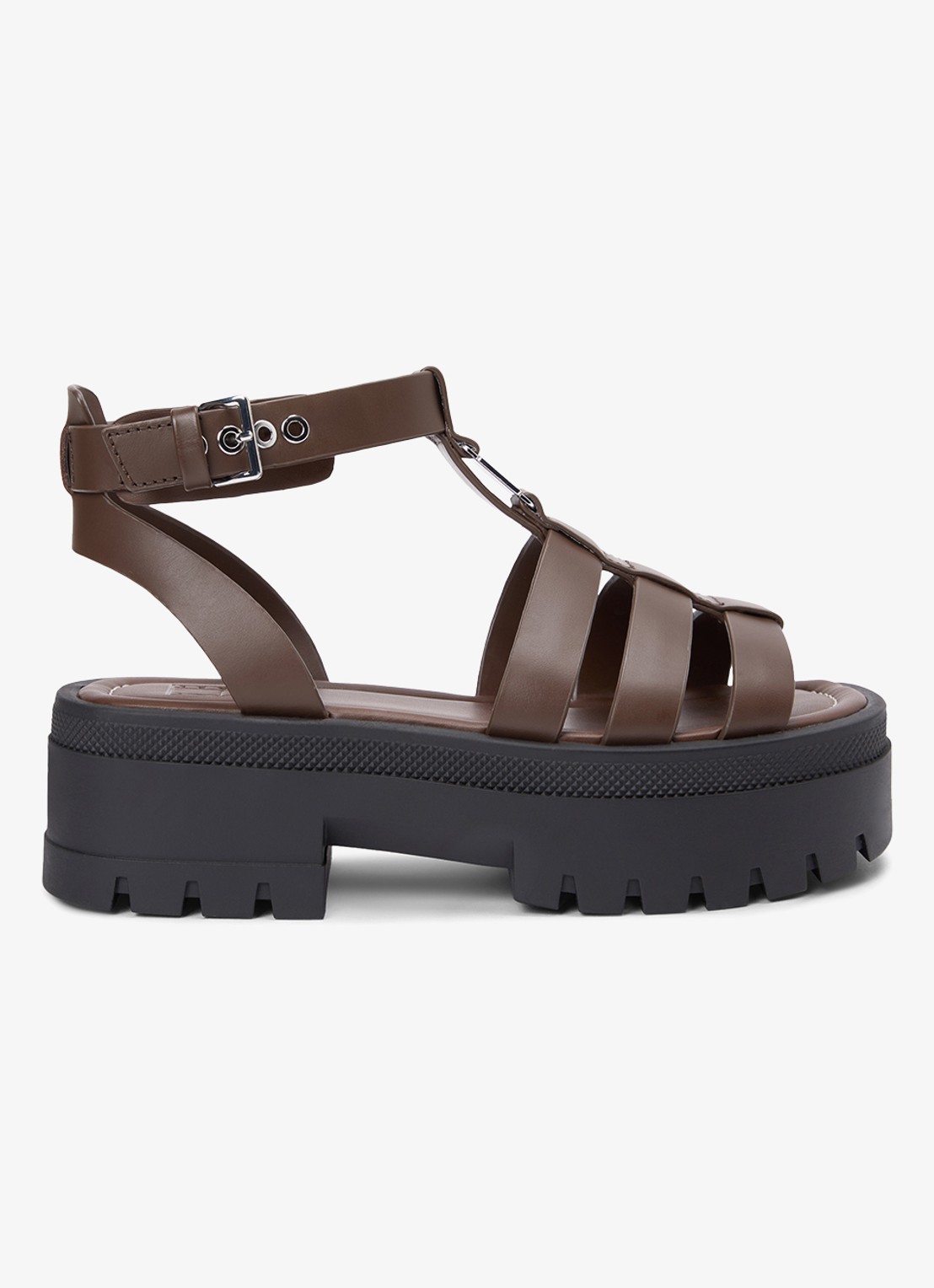 Tommy Hilfiger Sandaal van kalfsleer met plateauzool - voorkant 3 donkerbruin