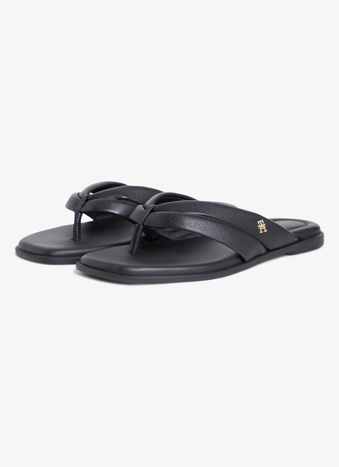 Tommy Hilfiger Sandaal van leer met logo - detail zwart