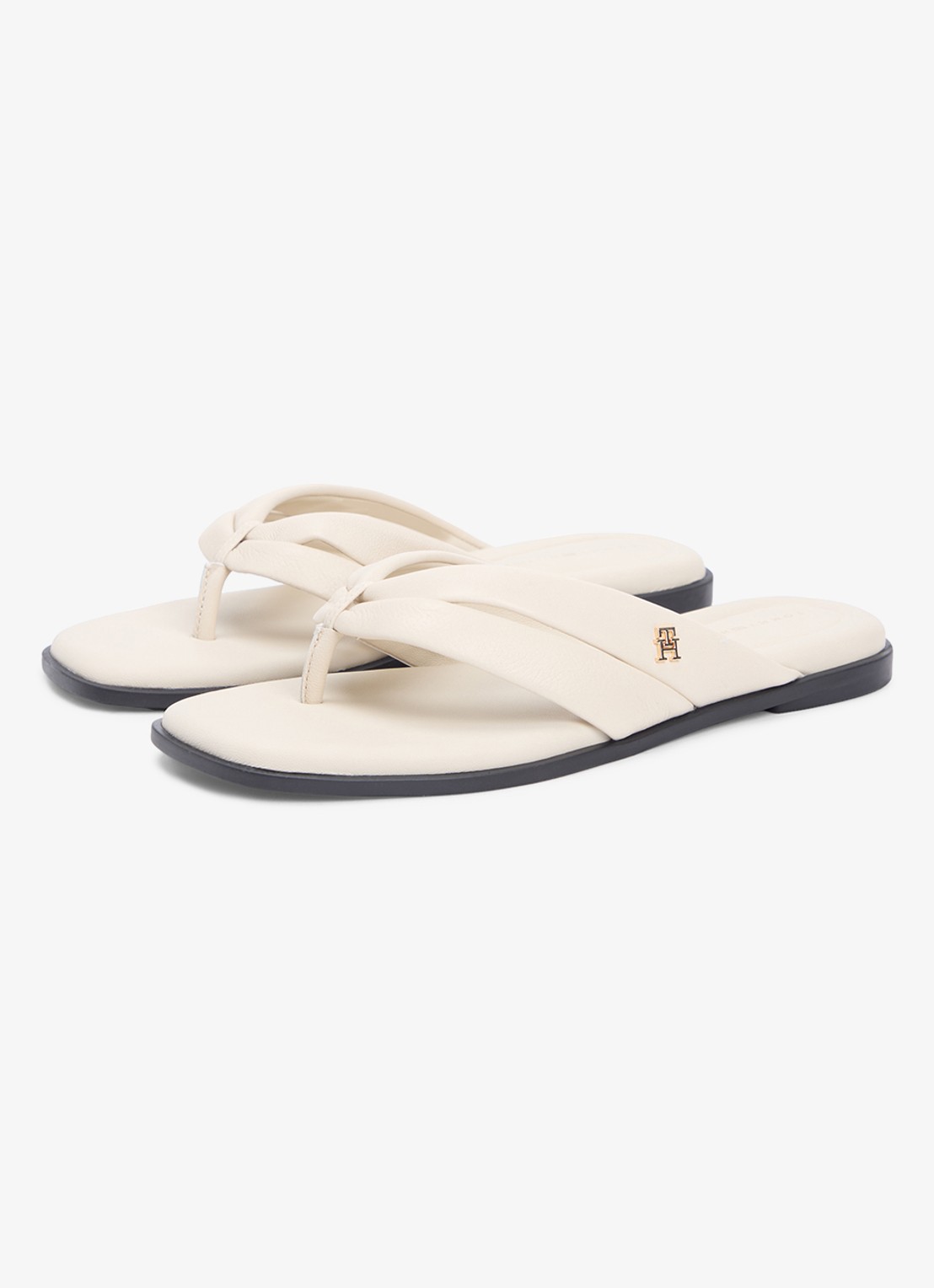 Tommy Hilfiger Sandalen van leer - voorkant 2 gebroken wit