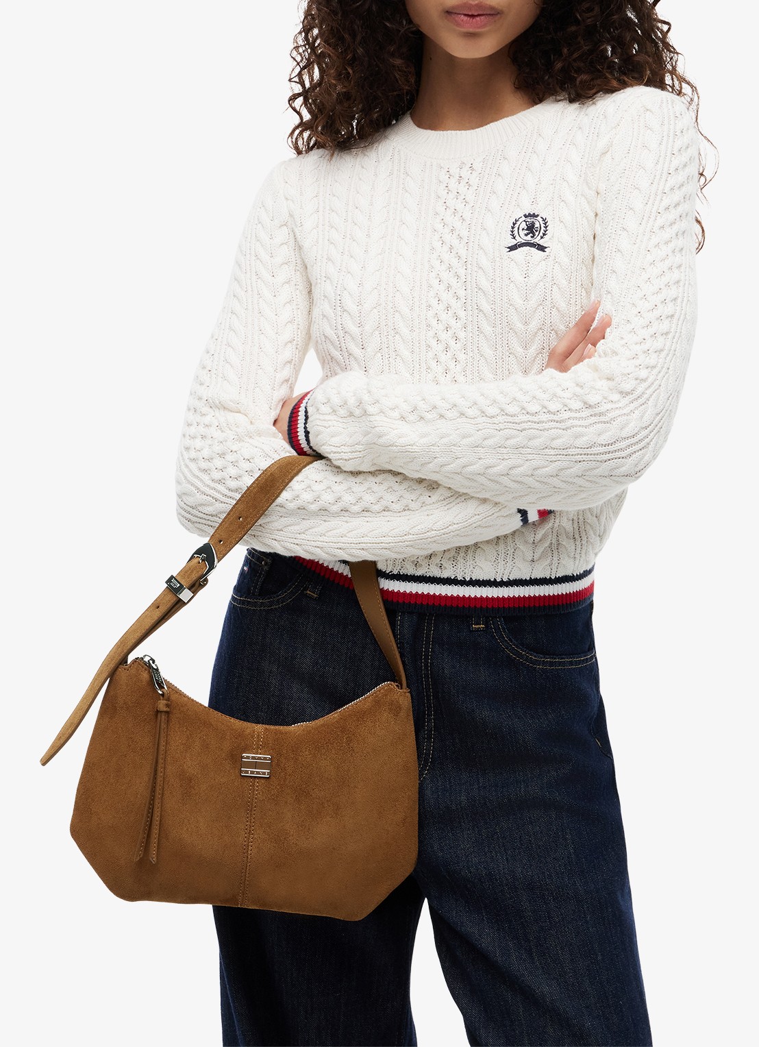 Tommy Hilfiger Schoudertas van leer - detail 3 lichtbruin
