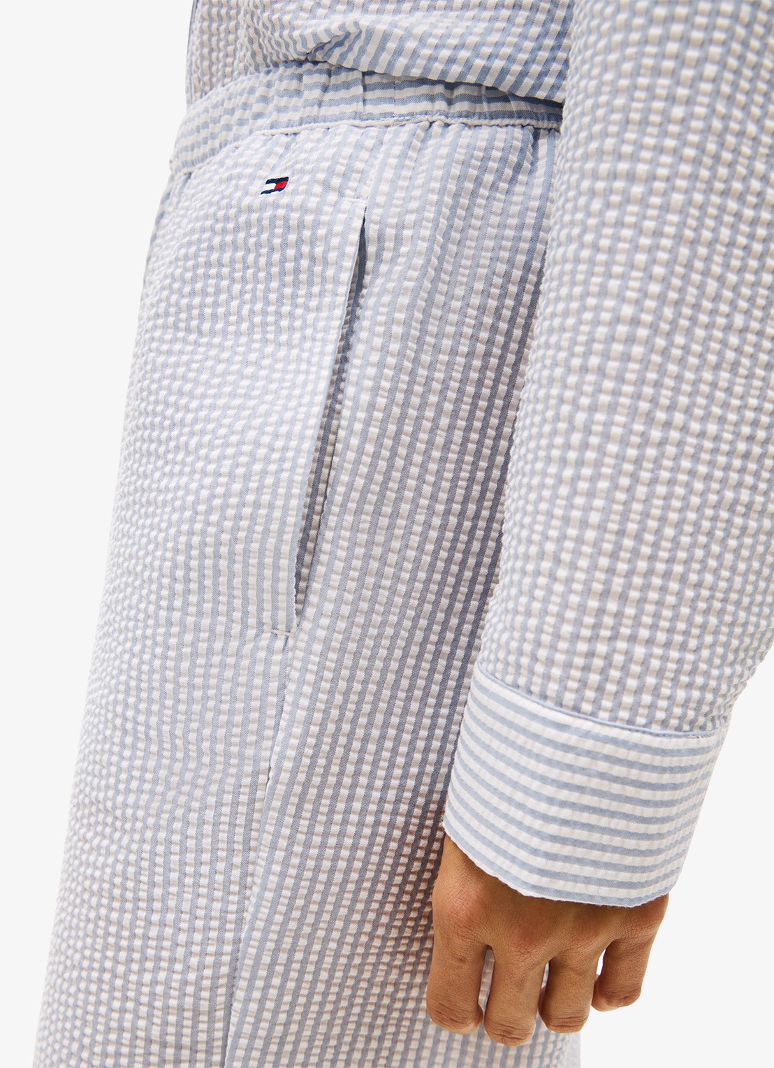 Tommy Hilfiger Seersucker pyjamabroek met streeprint - detail 3 lichtblauw