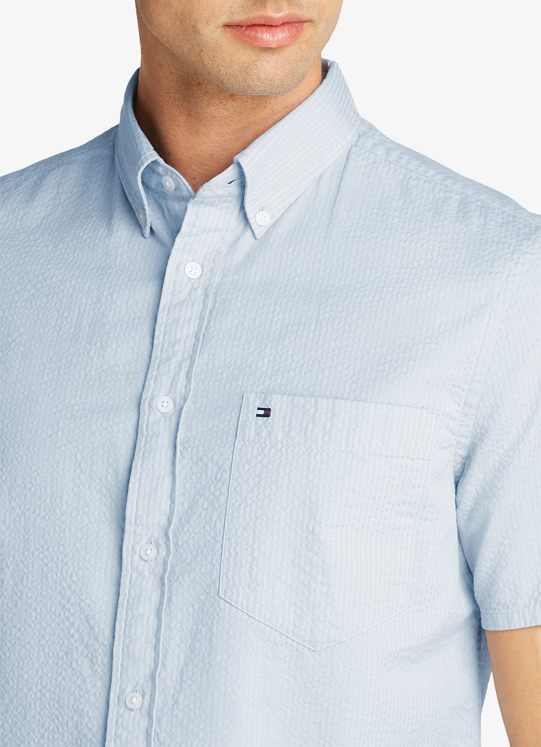 Tommy Hilfiger Seersucker regular fit overhemd met borstzak - detail 4 lichtblauw