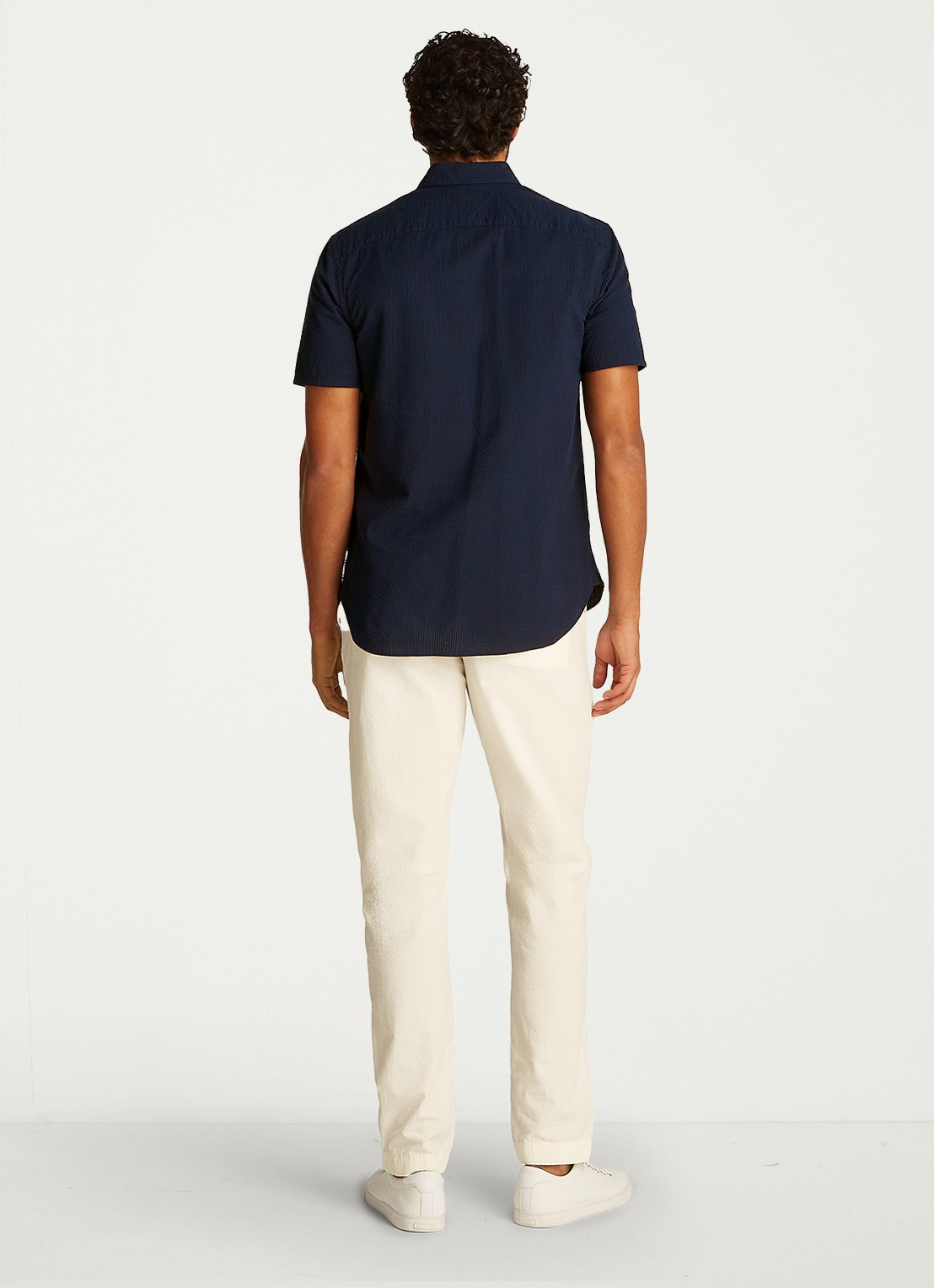 Tommy Hilfiger Seersucker regular fit overhemd met borstzak - achterkant 5 blauw